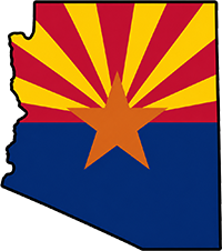 Arizona state outline with flag in-fill