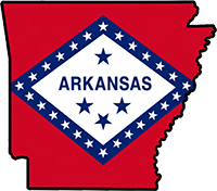 Arkansas state outline with flag in-fill