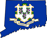 Connecticut state outline with flag in-fill