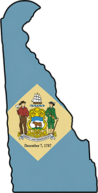 Delaware state outline with flag in-fill