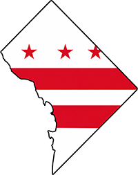 District of Columbia outline with flag in-fill