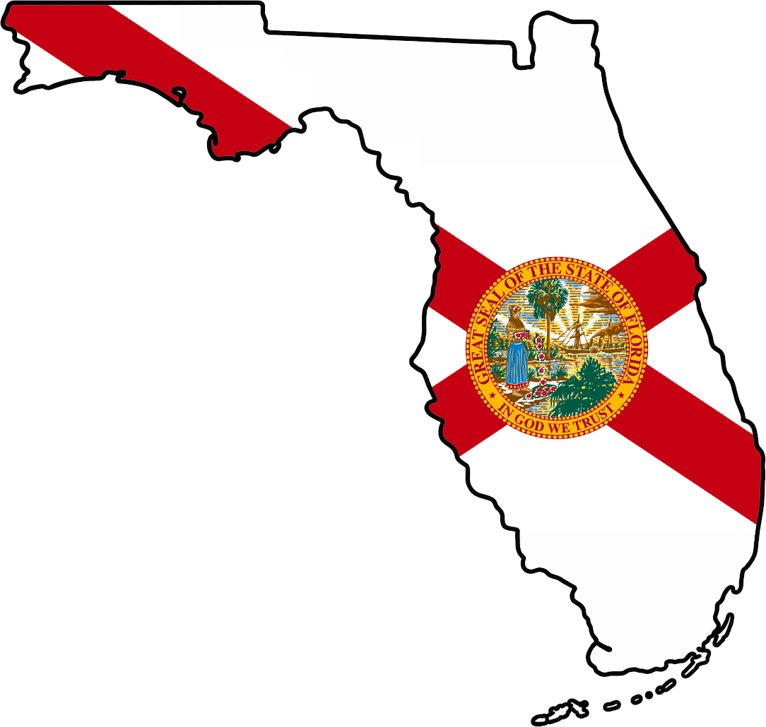 Florida outline with flag in-fill