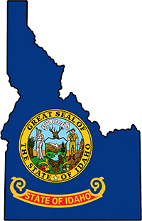Idaho outline with flag in-fill