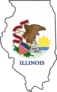 Illinois outline with flag in-fill
