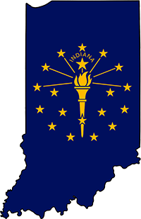 Indiana outline with flag in-fill