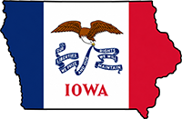 Iowa outline with flag in-fill