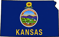 Kansas state outline with flag in-fill