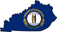 Kentucky state outline with flag in-fill