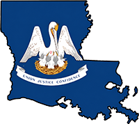 Louisiana state outline with flag in-fill
