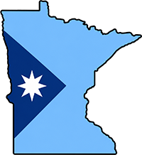 Minnesota state outline with flag in-fill