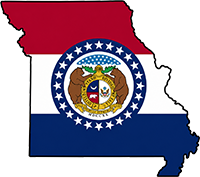 Missouri state outline with flag in-fill