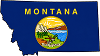 Montana state outline with flag in-fill