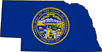 Nebraska state outline with flag in-fill