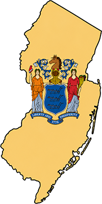 New Jersey state outline with flag in-fill