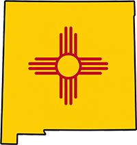 New Mexico state outline with flag in-fill