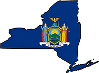 New York state outline with flag in-fill