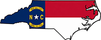 North Carolina state outline with flag in-fill