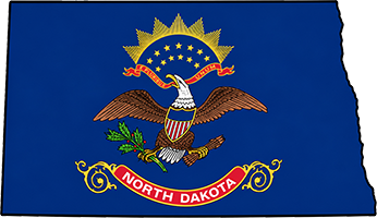 North Dakota state outline with flag in-fill